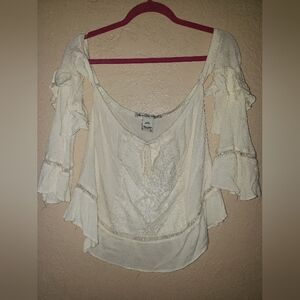 American Rag White Blouse with Ruffled Asymmetrical Style